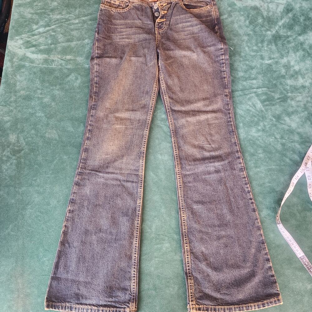 Express Superlow Flare Jeans Dark Wash Low Rise Y2K Women's Size 3/4 Regular